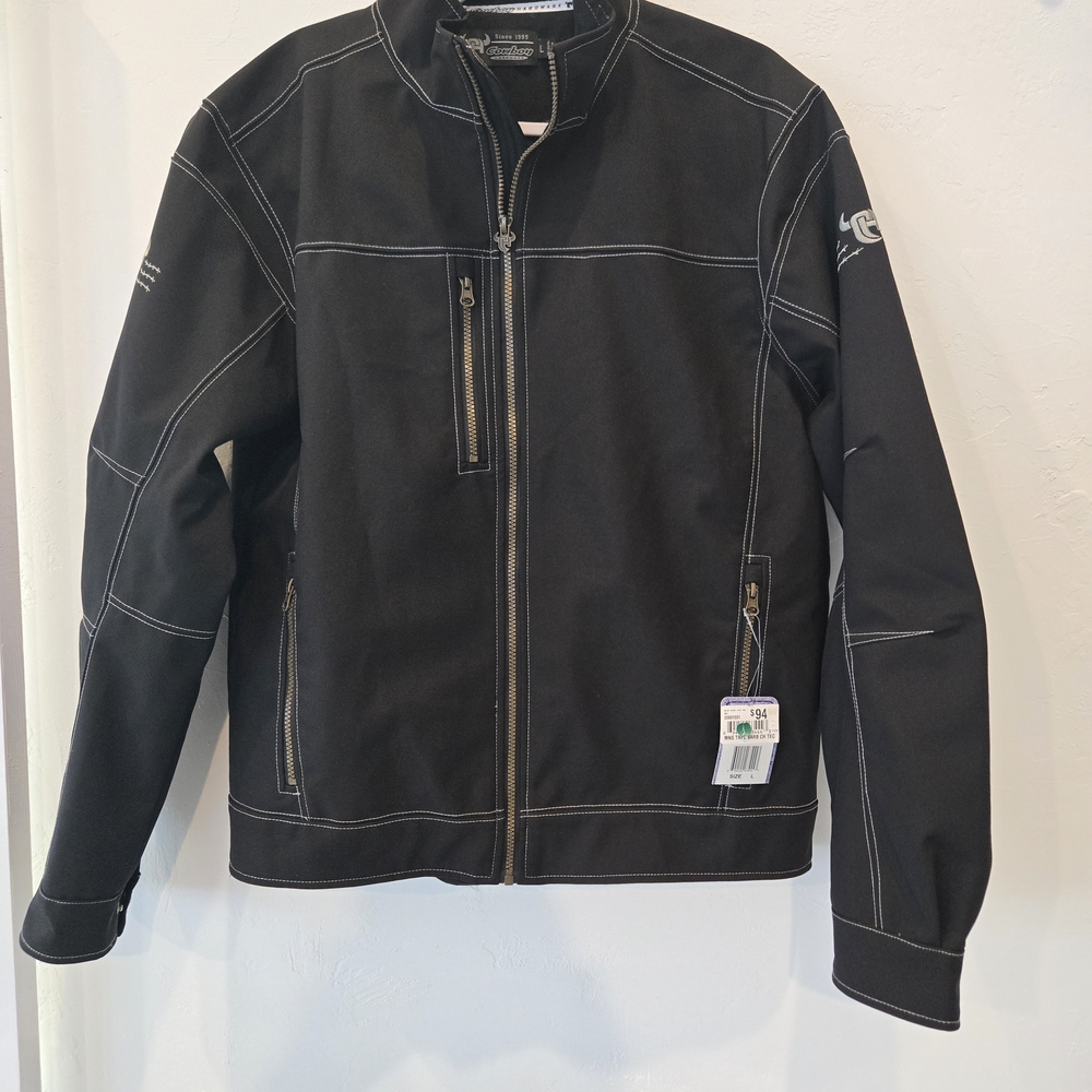 Men's Black Lightweight Zip-Front Shirt Jacket with Contrast Stitching